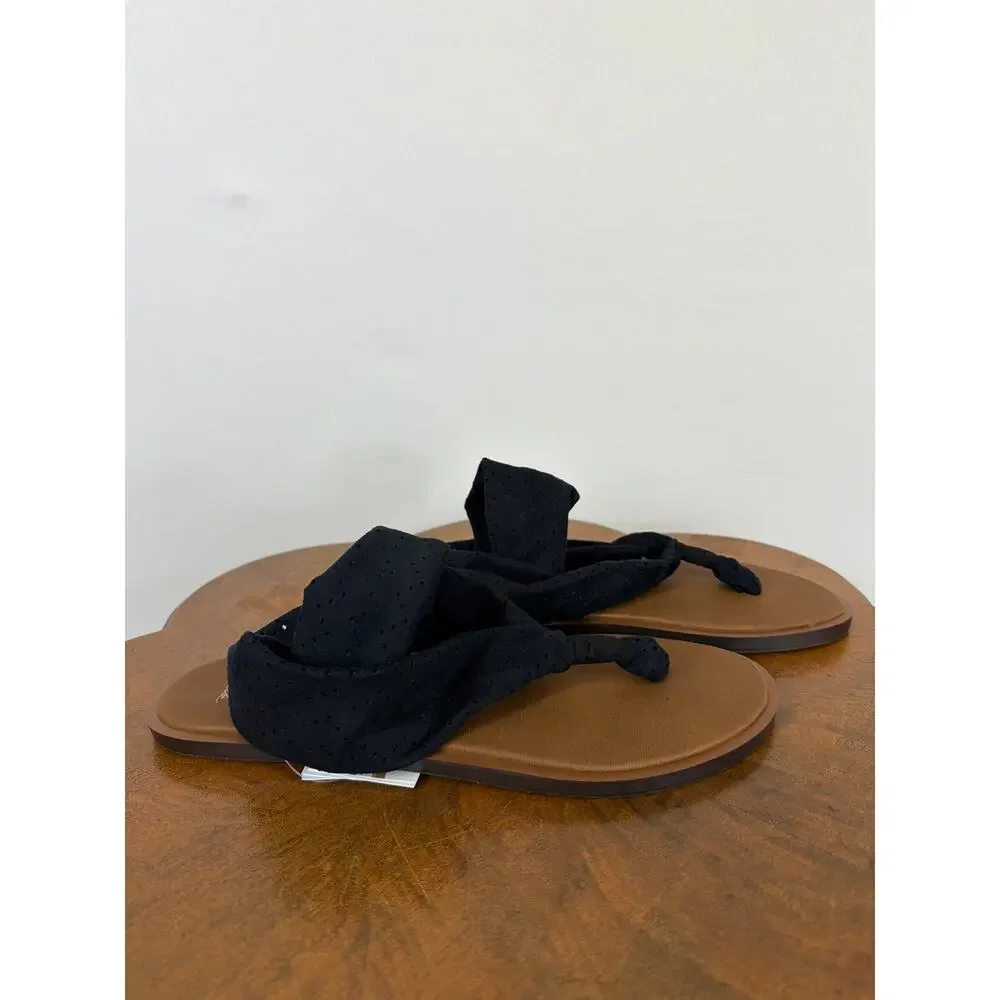 NWT Sanuk Yoga Devine Black Perforated Strap Sling Sandals Flip Flops Size 10